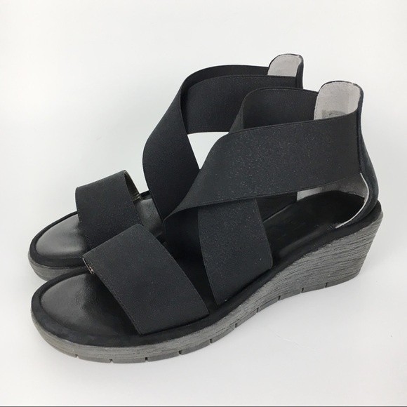The Flexx Womens Size 6.5 Happy Daze Black Elastic Platform Wedge Sandals Shoes - Picture 5 of 9
